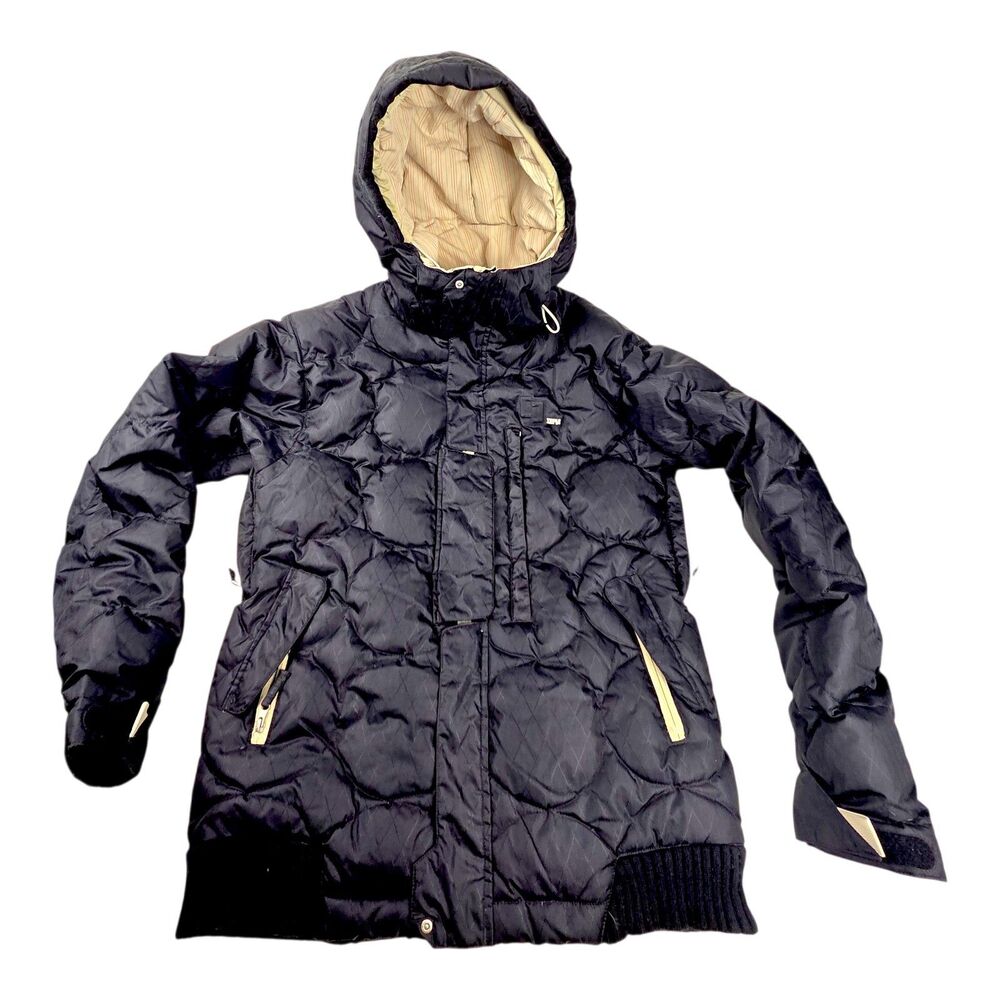 Sepia Ski Snowboard Jacket  Black/Tan Gamer Down Puffer Hooded Men's Size S